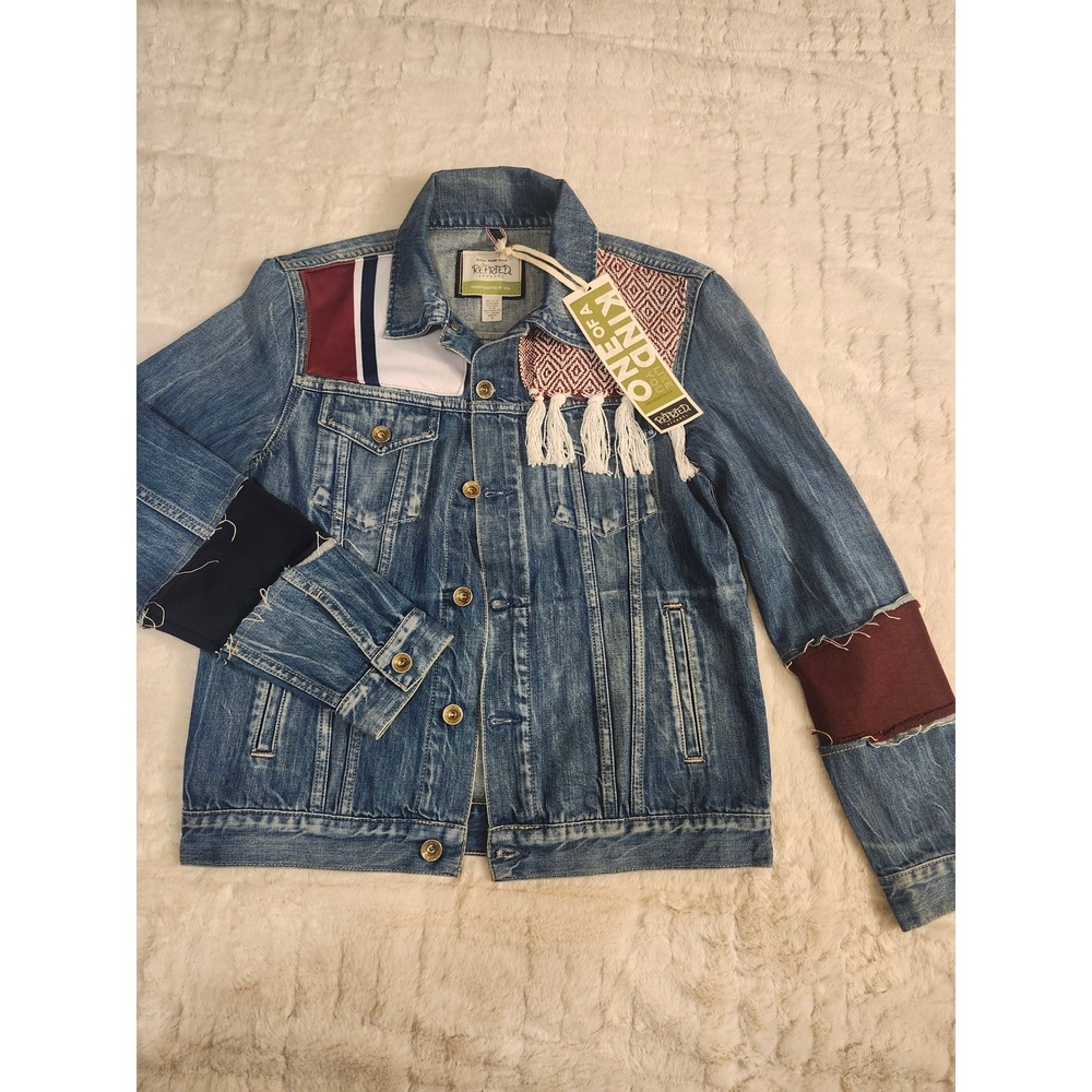 Refried Apparel Upcycled Patchwork Denim Jacket Fringe Boho One of a Kind